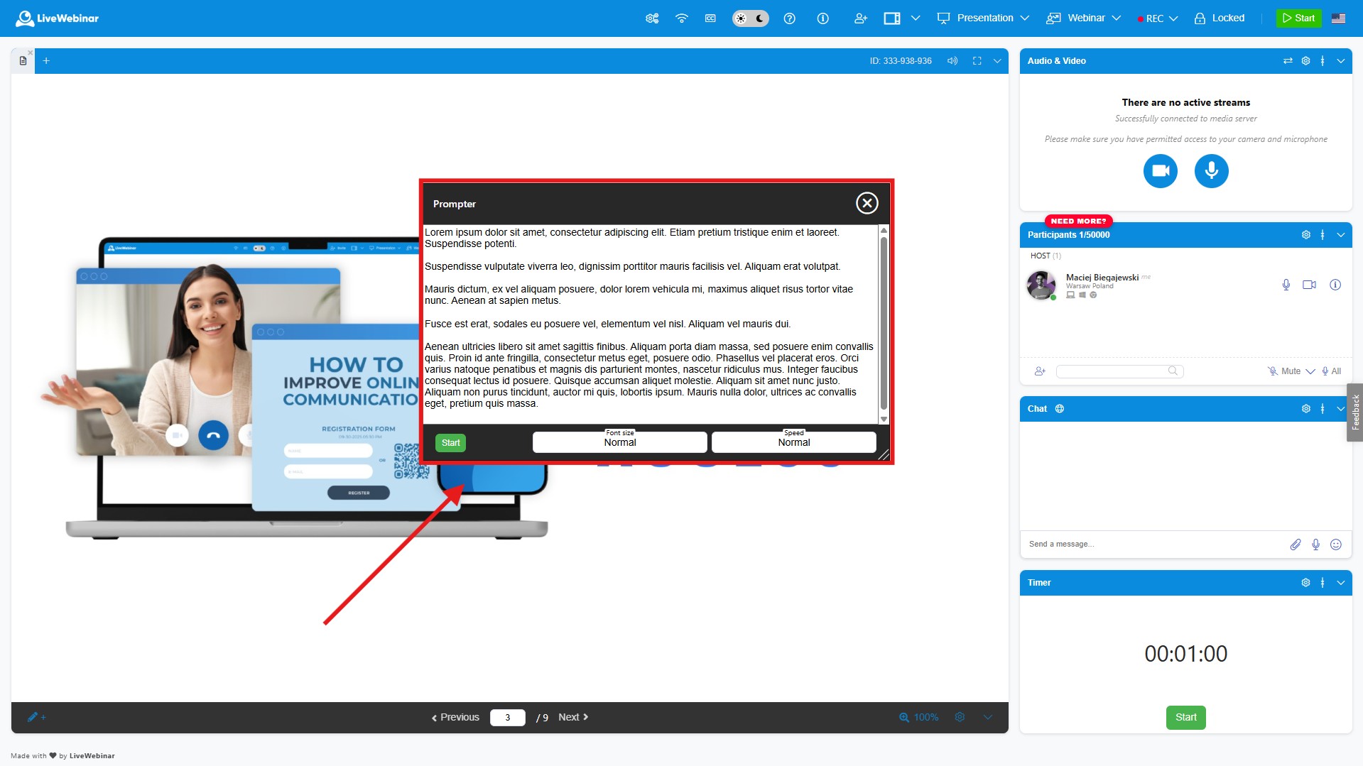 How to use the Prompter feature in LiveWebinar